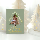 Family photo pine tree gold script green real folieneinladung