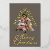 Family photo pine tree script gray gold real  folieneinladung (Vorderseite)