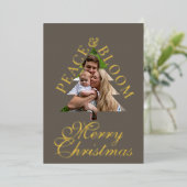 Family photo pine tree script gray gold real  folieneinladung (Stehend vorne)