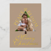 Family photo pine tree script taupe gold real  folieneinladung (Vorderseite)