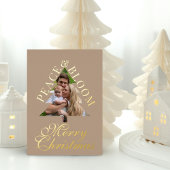 Family photo pine tree script taupe gold real folieneinladung
