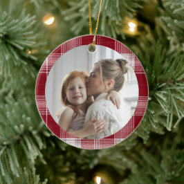 Family Photo Red Plaid Christmas Ornament
