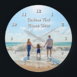 Family Photo Wall Clock Personalized Text Name Große Wanduhr<br><div class="desc">Custom Photo and Text Clocks - Unique Your Own Design - Personalized Family / Mom / Dad / Kids / Friends or Personal Clock Photo Gifts - Add Your Photo and Text / Name - Resize and move or remove and add elements with Customization tool ! Choose Fonts / Size...</div>