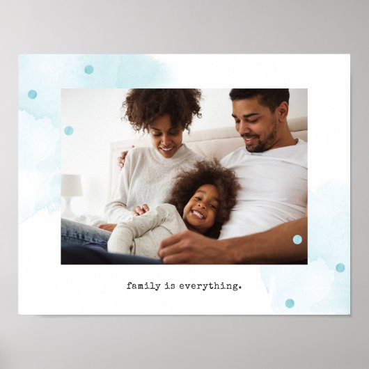 Family Photo with Blue Watercolor Accents Poster (Vorne)