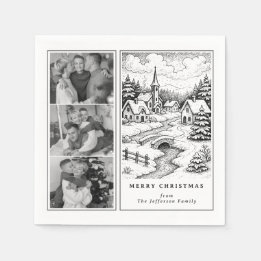 Family Photos Christmas Village in Winter Serviette
