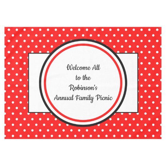 Family Picnic Red White Polka Dots Tischdecke (Vorderseite (Horizontal))
