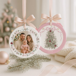 Family Pink Christmas Photo Keramik Ornament