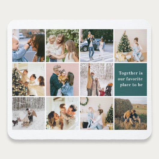 Family Quote Photo Collage Teal Mousepad