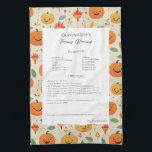Family Recipe Heirloom Halloween Pattern  Geschirrtuch<br><div class="desc">Keepsake family recipe tea towel. Share uncle Jim's chili recipe or great aunt Aggie's all time favorite thanksgiving casserole dish. Elegant and simple template design can easily be adjusted to share your family recipes as mother's day, birthday, or Christmas gifts. Custom family name with initials. Colors can be changed. Great...</div>
