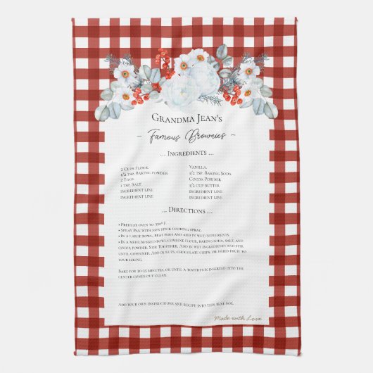 Family Recipe Keepsake Heirloom Christmas Floral Geschirrtuch (Vertikal)