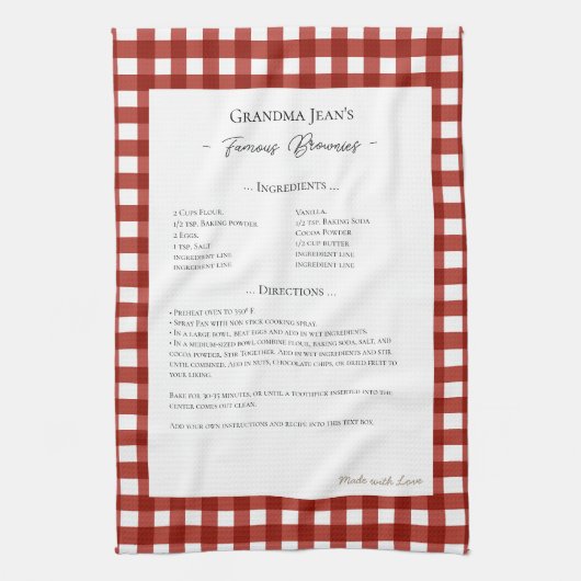 Family Recipe Keepsake Heirloom Gingham Geschirrtuch (Vertikal)