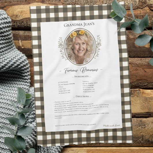 Family Recipe Keepsake Photo Gingham Geschirrtuch