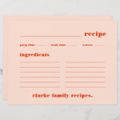 Family Recipes Retro Pink and Red Recipe Card (Vorne/Hinten)