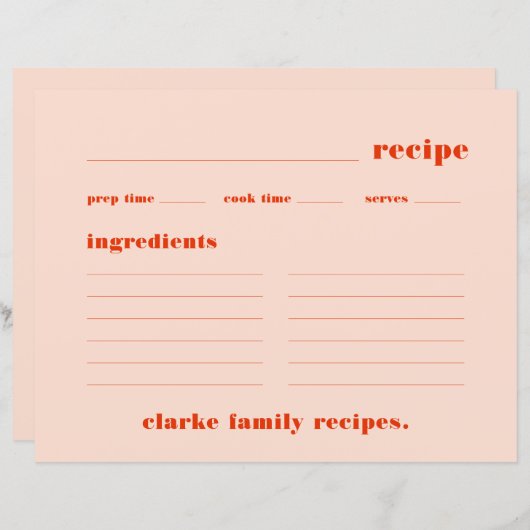 Family Recipes Retro Pink and Red Recipe Card (Vorne/Hinten)