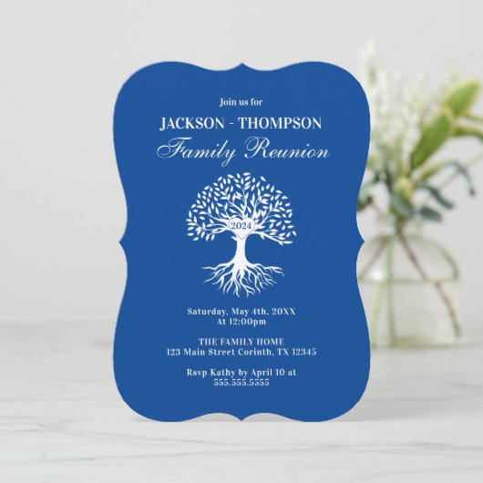 Family Reunion blue and white Invitation Einladung (Stehend Vorderseite)