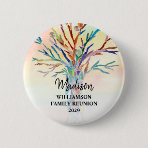 Family Reunion Colorful Family Tree Custom Name Button