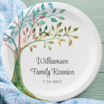 Family Reunion Family Tree Personalized Pappteller<br><div class="desc">Diese einzigartigen Family Wiedersehen Papier Teller sind mit einem Aquarellbaum und stilvoller Schriftzeichen geschmückt. Einfach anpassbar. Wenn wir unsere Kunstwerke erstellen,  werden Sie dieses exakte Bild von anderen Designern nicht finden. Original Wasserfarbe © Michele Davies.</div>