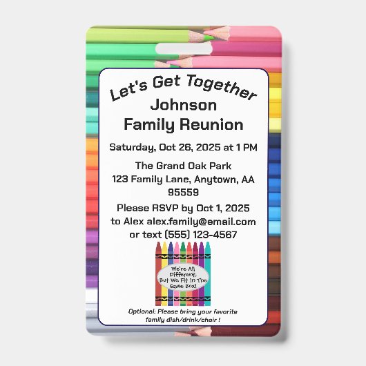 Family Reunion Invitation Badge Ausweis (Vorderseite)