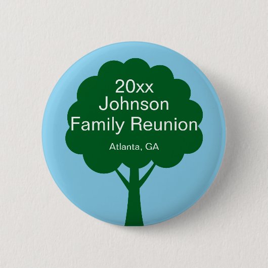 Family Reunion Souvenir with Name, Tree & Year Button (Vorderseite)