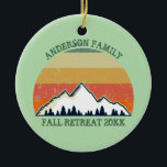 Family Reunion Sunset Mountain Beautiful Keepsake Keramik Ornament<br><div class="desc">Cool custom family reunion ornaments for an autumn get-together with cousins,  aunts,  uncles und grandeltern. Order these for the whole crew with your last name and year in green surrounding the beautiful fall sunset image over the mountains and trees. Great personalized group camping trip keepsake Christmas ohrts for everyone.</div>