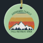 Family Reunion Sunset Mountain Beautiful Keepsake Keramik Ornament<br><div class="desc">Cool custom family reunion ornaments for an autumn get-together with cousins,  aunts,  uncles und grandeltern. Order these for the whole crew with your last name and year in green surrounding the beautiful fall sunset image over the mountains and trees. Great personalized group camping trip keepsake Christmas ohrts for everyone.</div>