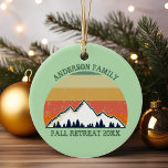 Family Reunion Sunset Mountain Beautiful Keepsake Keramik Ornament<br><div class="desc">Cool custom family reunion ornaments for an autumn get-together with cousins,  aunts,  uncles und grandeltern. Order these for the whole crew with your last name and year in green surrounding the beautiful fall sunset image over the mountains and trees. Great personalized group camping trip keepsake Christmas ohrts for everyone.</div>