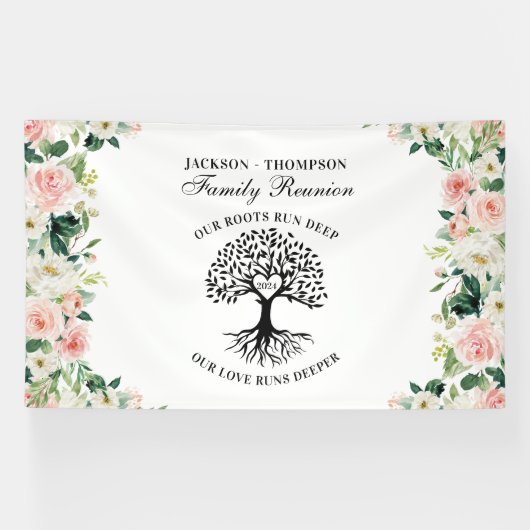 Family Reunion Tree Floral backdrop banner (Horizontal)