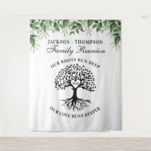 Family reunion tree greenery backdrop banner