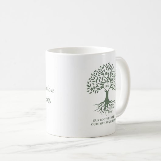 Family reunion tree white and green mug kaffeetasse (VorderseiteRechts)