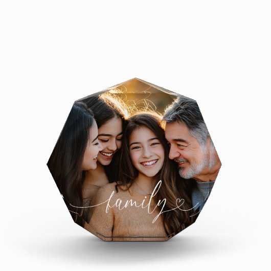 Family Script Heart Octagon Photo Block (Vorderseite)