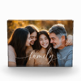 Family Script Heart Photo Acrylic Block