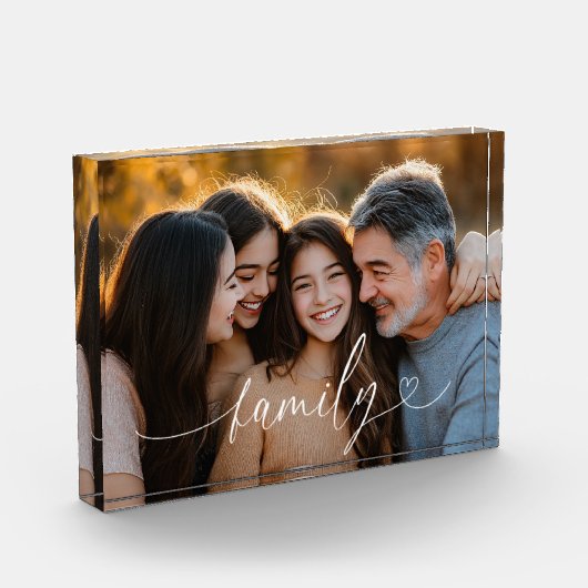 Family Script Heart Photo Acrylic Block (Links)