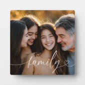 Family Script Heart Photo Tabletop Plaque Fotoplatte (Vorderseite)
