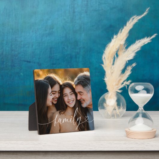 Family Script Heart Photo Tabletop Plaque Fotoplatte (InSitu)