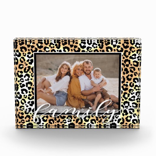 FAMILY Script Overlay Leopard Tiermuster Fotoblock (Vorderseite)