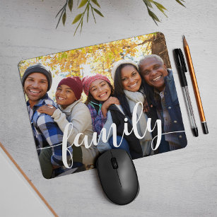 Family Script Overlay Photo Mousepad