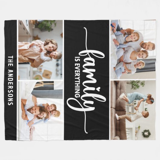Family Script Typography Photo Collage Fleecedecke (Vorderseite (Horizontal))