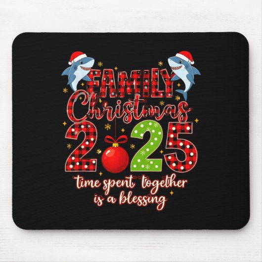 Family Shark Christmas 2025 Santa Merry Time Spent Mousepad (Vorne)