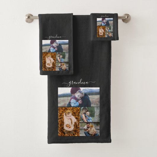 Family Simple Collage Moderne Liebe Oma Mama Badhandtuch Set (Insitu)