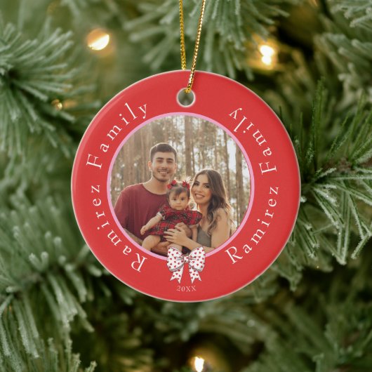 Family Sweetheart Bow Foto Year Ornament (Baum)