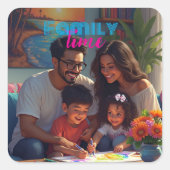 Family Time Quadratischer Aufkleber (Vorderseite)