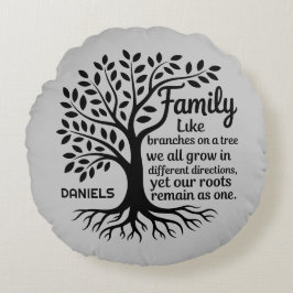 Family Tree Black & Gray Personalized Rundes Kissen