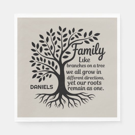 Family Tree Black & Tan Personalized Family Name Serviette (Vorderseite)