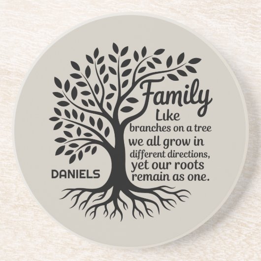 Family Tree Black & Tan Personalized Sandstone Getränkeuntersetzer (Vorne)