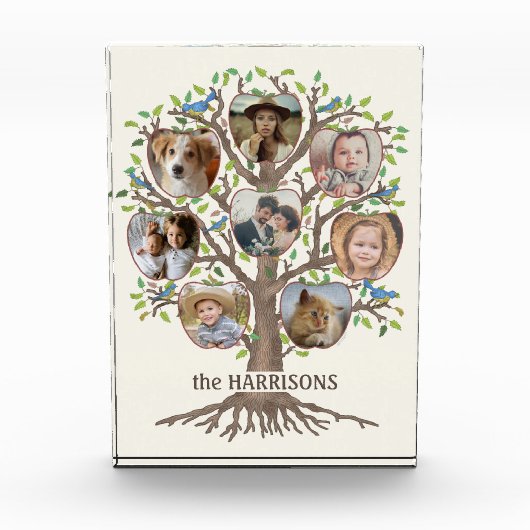 Family Tree Collage 8 Bilder Name Lt Beige Fotoblock (Vorderseite)