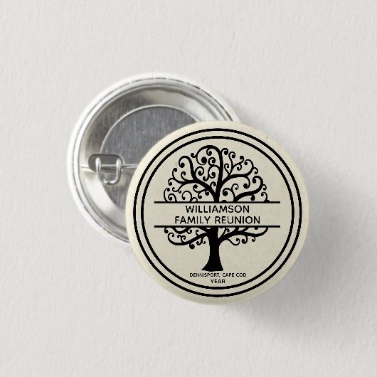 Family Tree Family Wiedersehen Black Modern Zeichn Button (Vorne & Hinten)