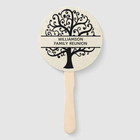 Family Tree Family Wiedersehen Black Modern Zeichn Fächer (Vorderseite)