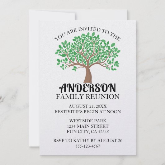 Family Tree Family Wiedersehen Green Blätter Einladung (Vorderseite)