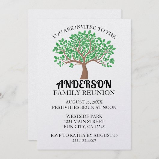 Family Tree Family Wiedersehen Green Blätter Einladung (Vorne/Hinten)