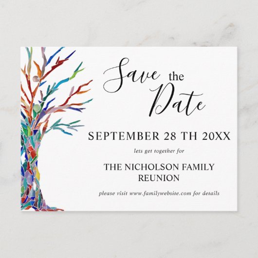 Family Tree Family Wiedersehen Save the Date Ankündigungspostkarte (Vorderseite)
